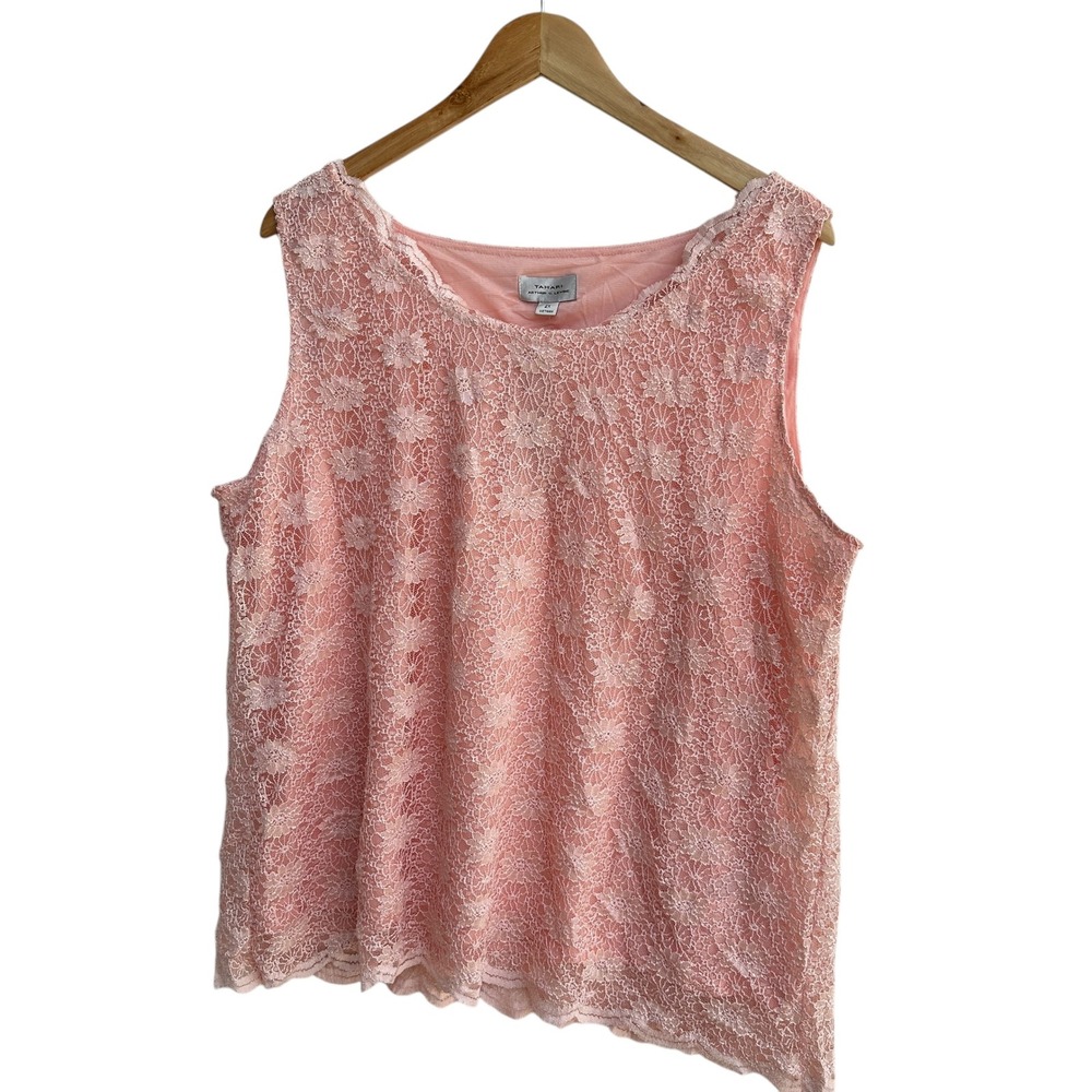 Tahari ASL Blush Pink Tank Top Floral Lace Elegant Size 2X Office NWT